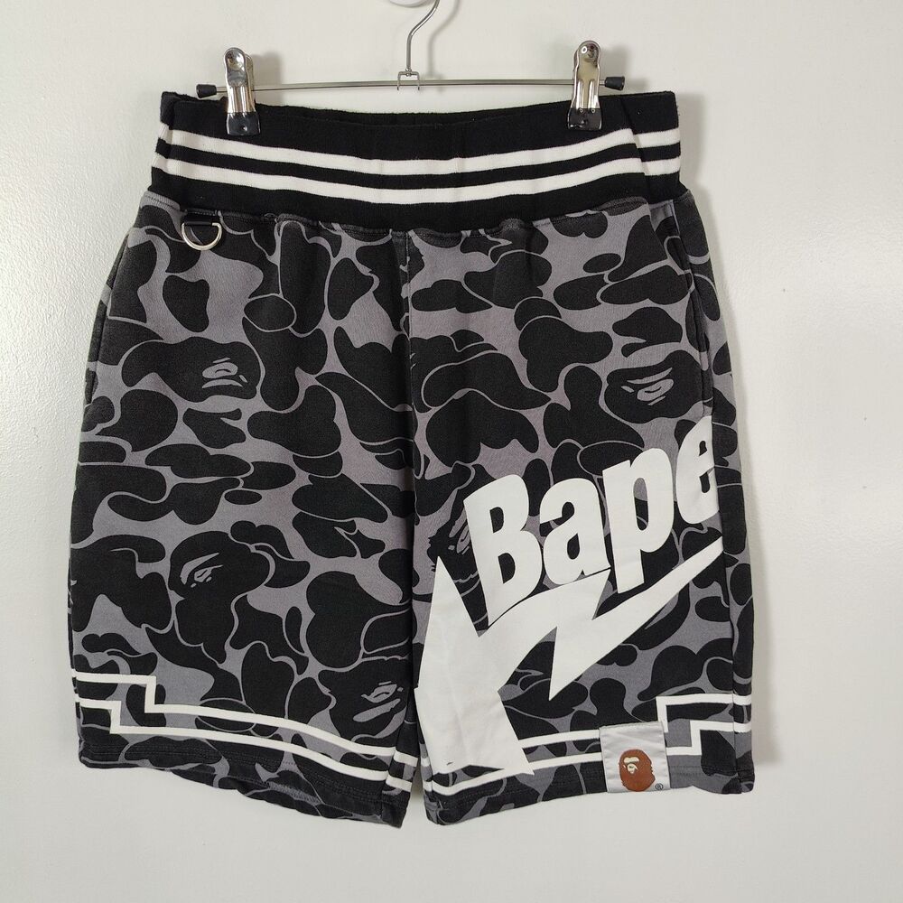 A Bathing Ape BAPE Mens Black Cotton Camo Sweat Shorts Size 2XL